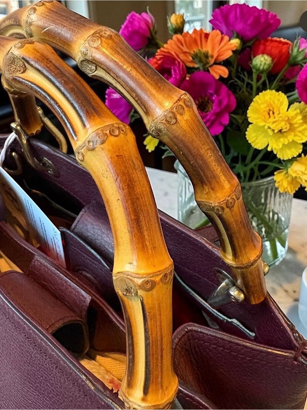 ❌ SOLD! Gucci Plum/Burgundy Leather Satchel with Bamboo Handles - Picture 2 of 4